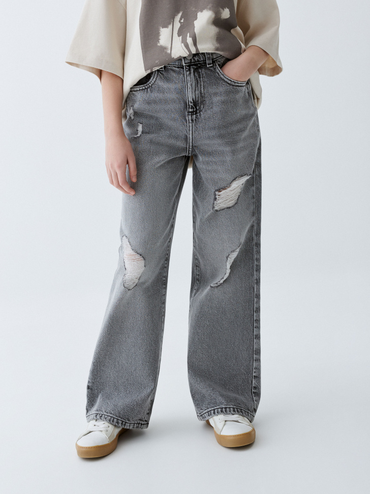 Рваные джинсы Loose Fit для девочек рваные джинсы loose fit с принтом для мальчиков