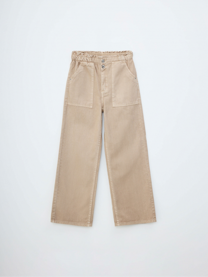 Широкие джинсы Paperbag fit для девочек широкие брюки на резинке