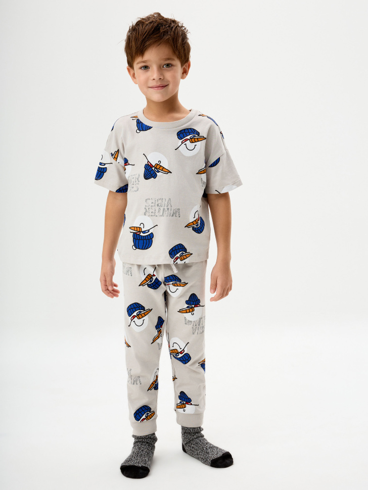 Пижама с новогодним принтом для мальчиков носки с новогодним декором мятного а button blue 22 24