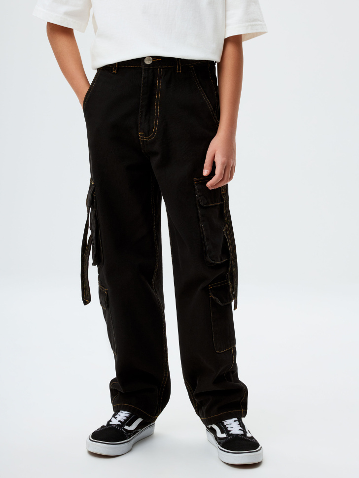 Джинсы Cargo с контрастной строчкой для мальчиков широкие джинсы с контрастной строчкой