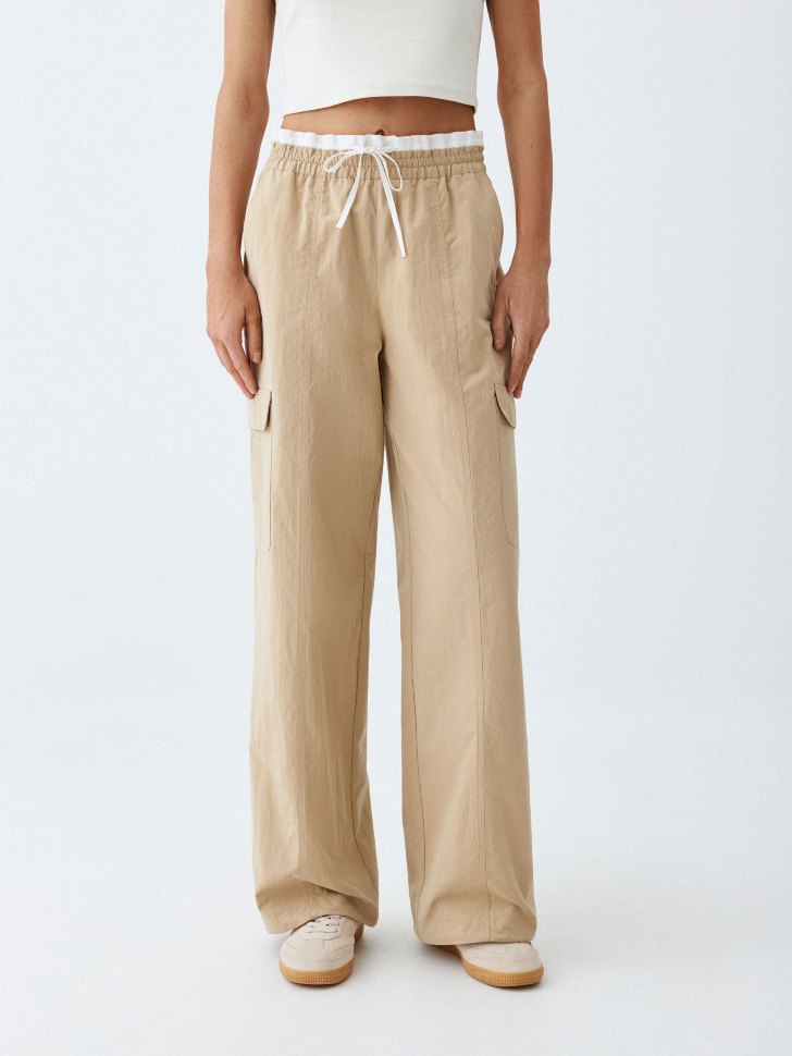 Широкие брюки карго с двойным поясом широкие брюки карго хлопковые
