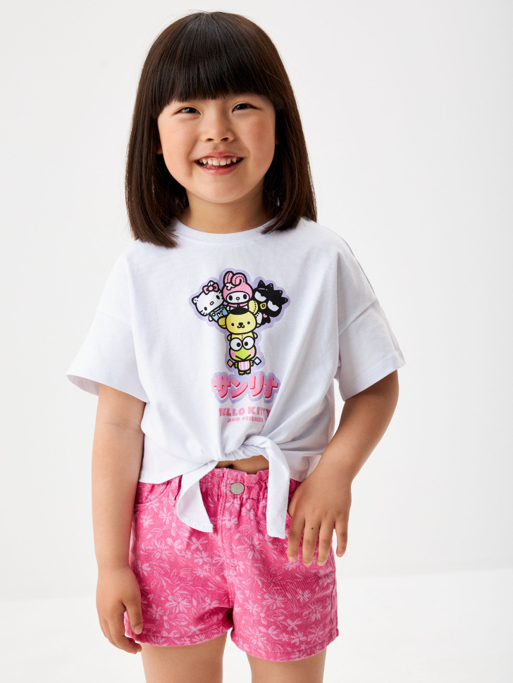 Укороченная футболка с принтом Hello Kitty and Friends для девочек футболка оверсайз с принтом hello kitty and friends для девочек