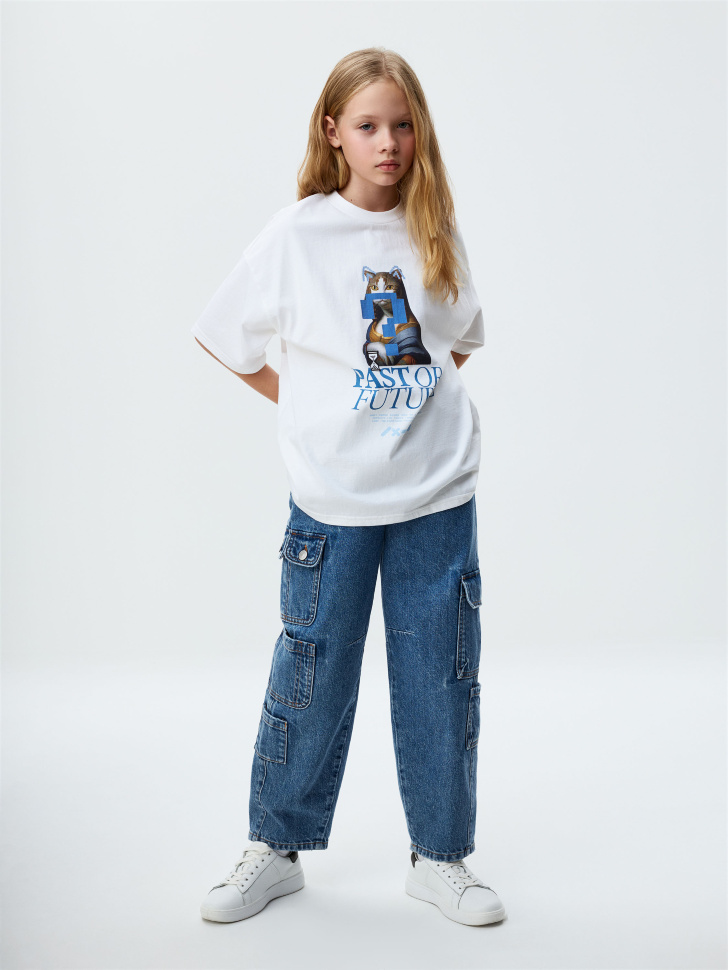 Джинсы Baggy Fit с карманами карго для девочек джинсы с карманами карго голубые diesel