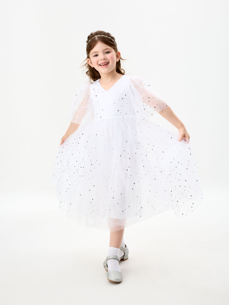 Белое пышное платье с пайетками для девочек платье для животных клубничка xl дс 40 ог 50 см белое