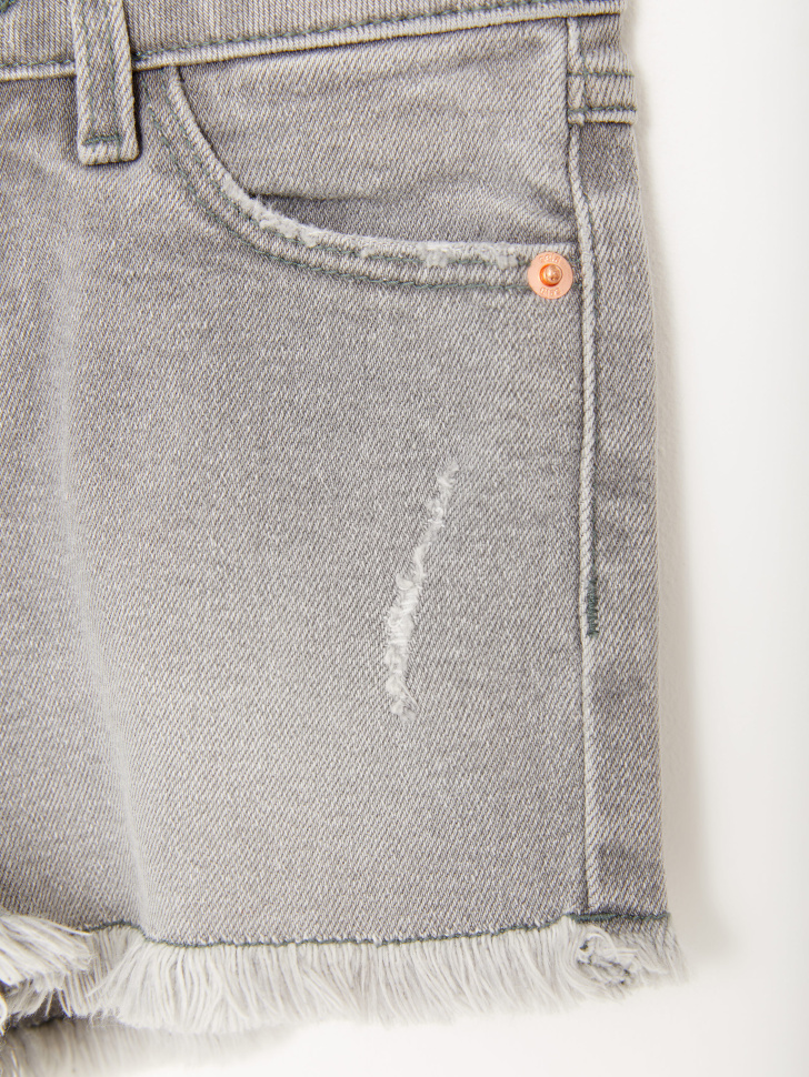 Джинсовые шорты с необработанными краями для девочек (серый, 98/ 3-4 YEARS) sela 4603375568814 - фото 3
