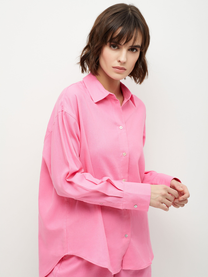 Рубашка из смесового льна (розовый, XS) sela 4680129600099 - фото 3