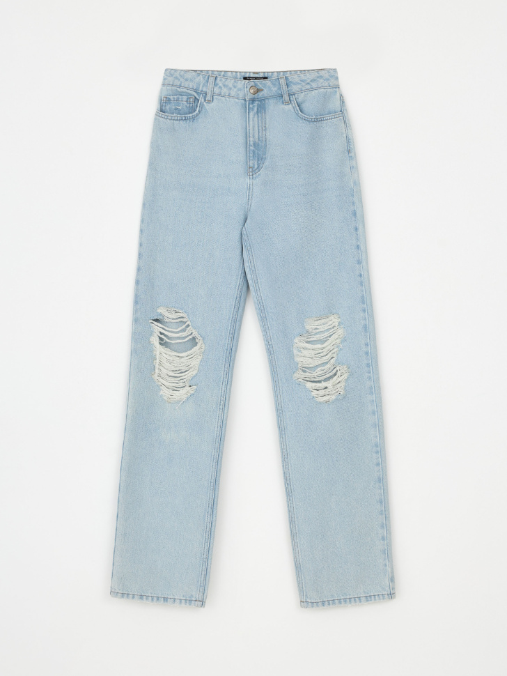 Прямые джинсы с разрезами - фото 9