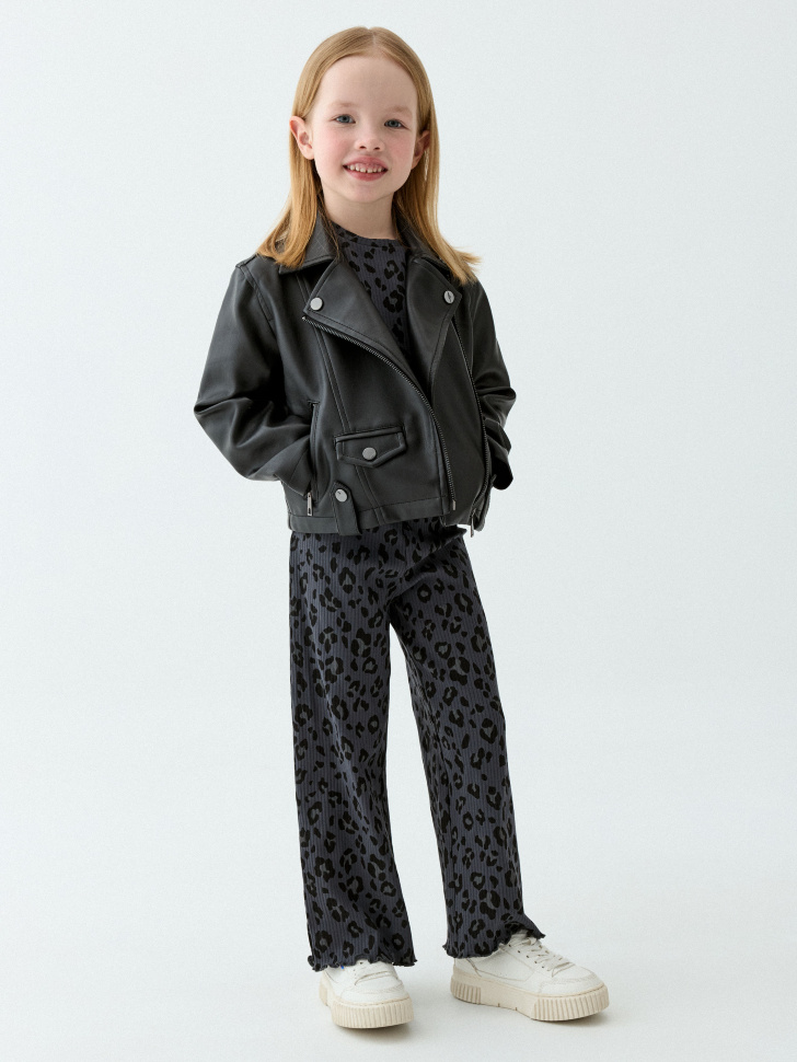 Широкие леопардовые брюки для девочек - фото 1