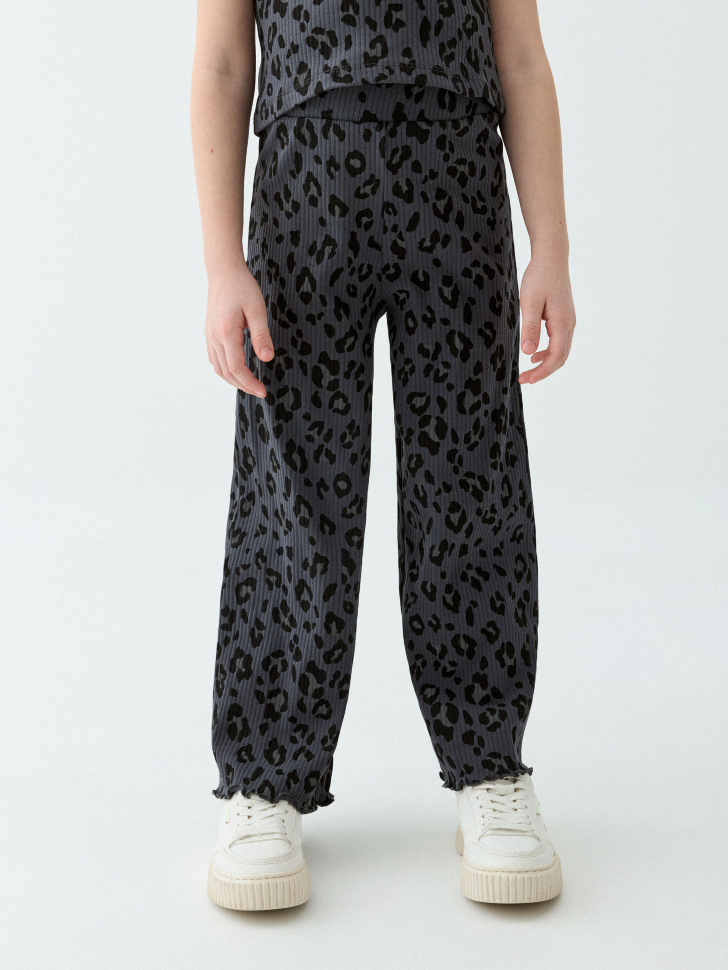 Широкие леопардовые брюки для девочек - фото 2