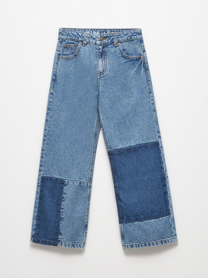 Широкие джинсы пэчворк для девочек (синий, 140) sela 4680129707132 - фото 2