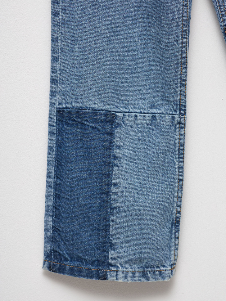 Широкие джинсы пэчворк для девочек (синий, 140) sela 4680129707132 - фото 3
