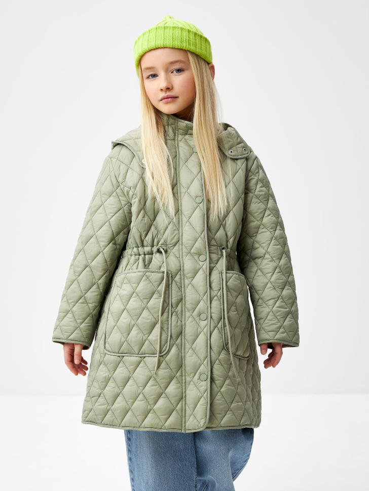 Стеганое пальто для девочек (зеленый, 140) sela 4680168253607