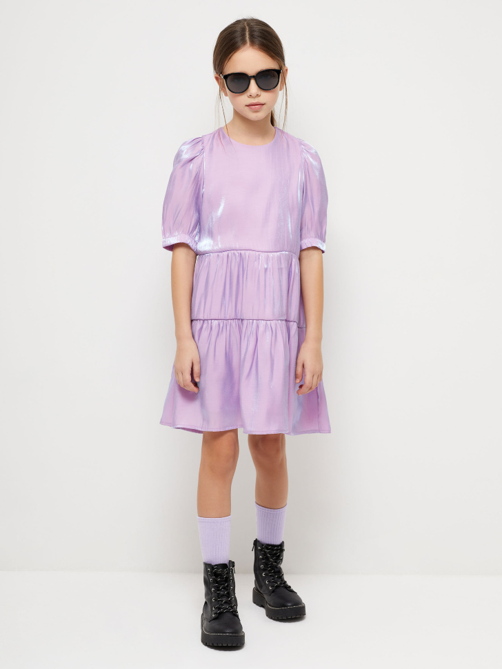 Ярусное платье с эффектом металлик для девочек (розовый, 152) sela 4680129415372 - фото 1