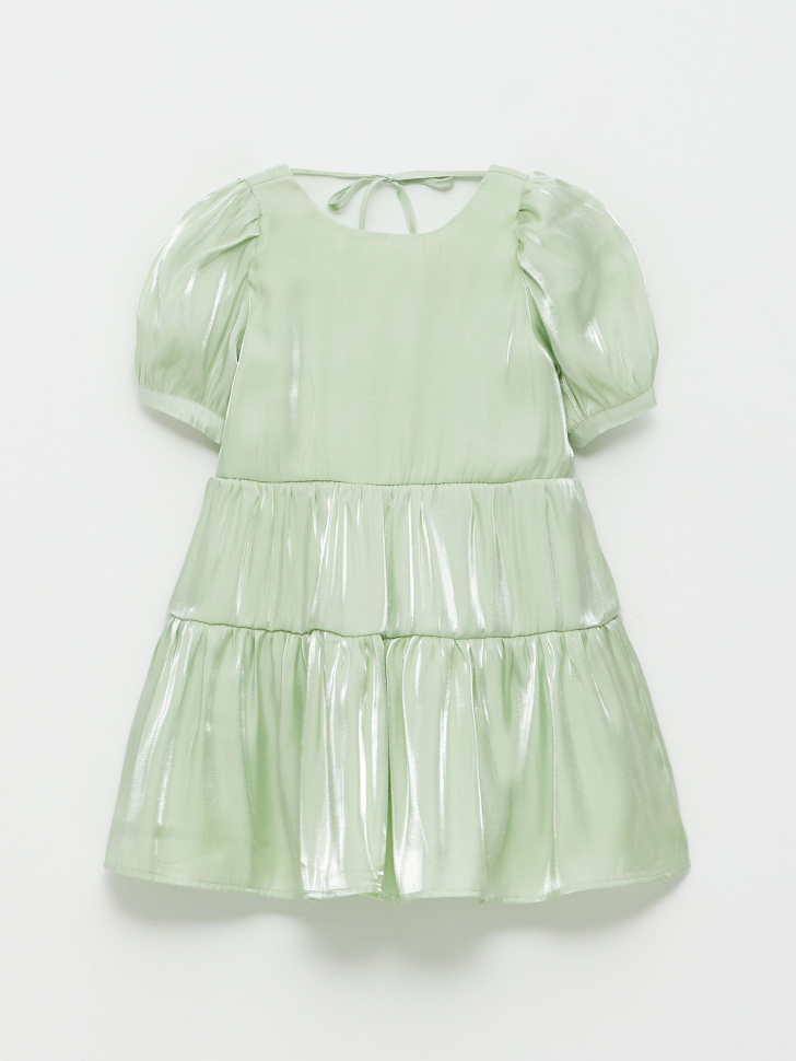 Ярусное платье с эффектом металлик для девочек (зеленый, 134) sela 4680129415280 - фото 1