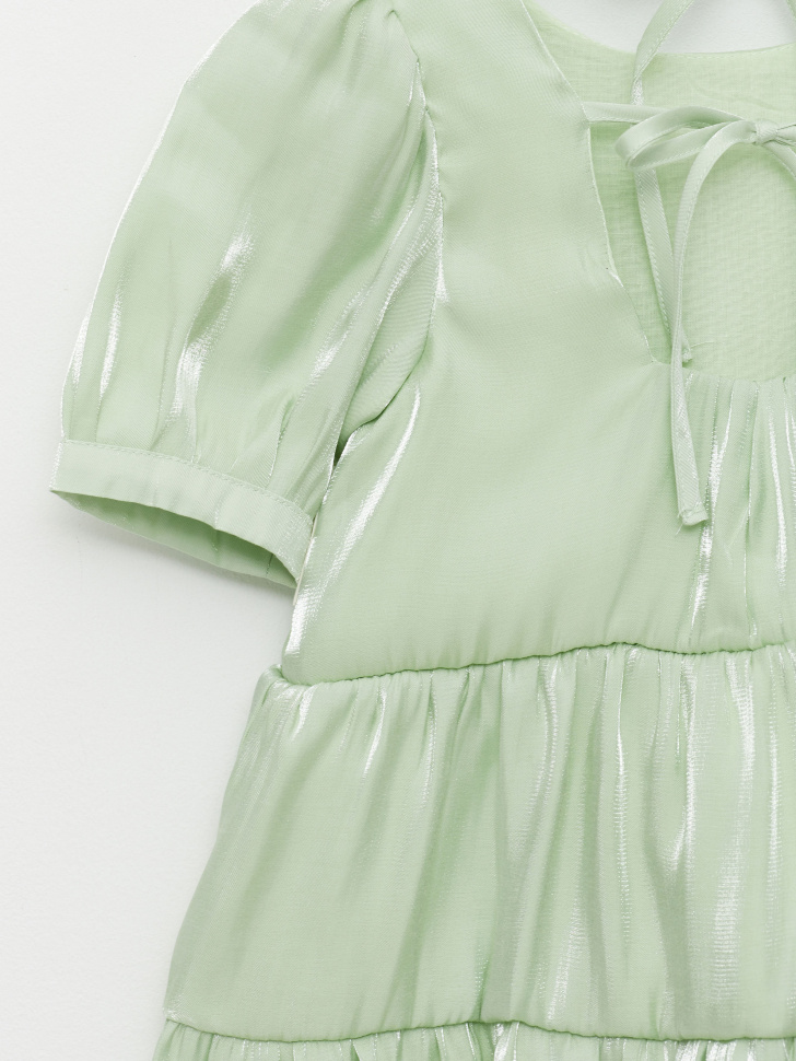 Ярусное платье с эффектом металлик для девочек (зеленый, 134) sela 4680129415280 - фото 2