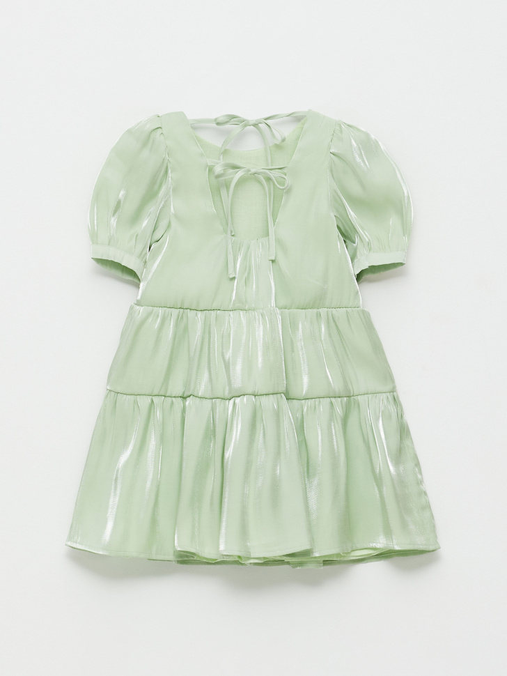 Ярусное платье с эффектом металлик для девочек (зеленый, 134) sela 4680129415280 - фото 3