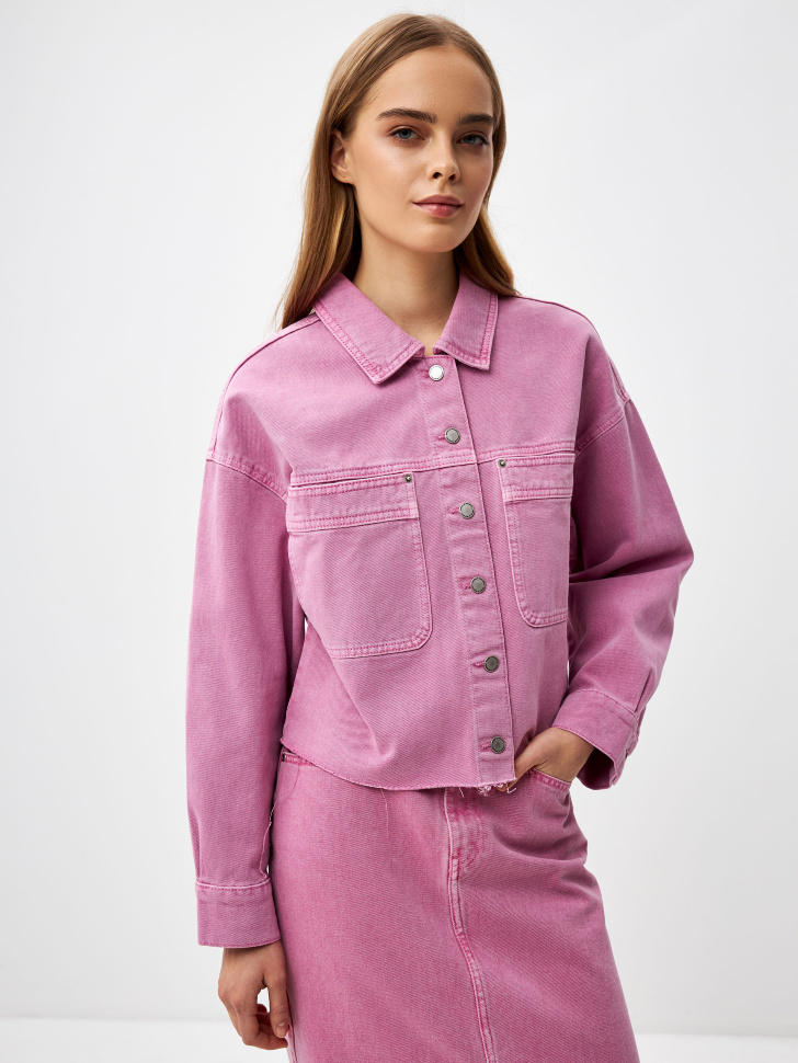 Укороченная джинсовая куртка из органического хлопка  (розовый, XS) sela 4680168688065 - фото 1