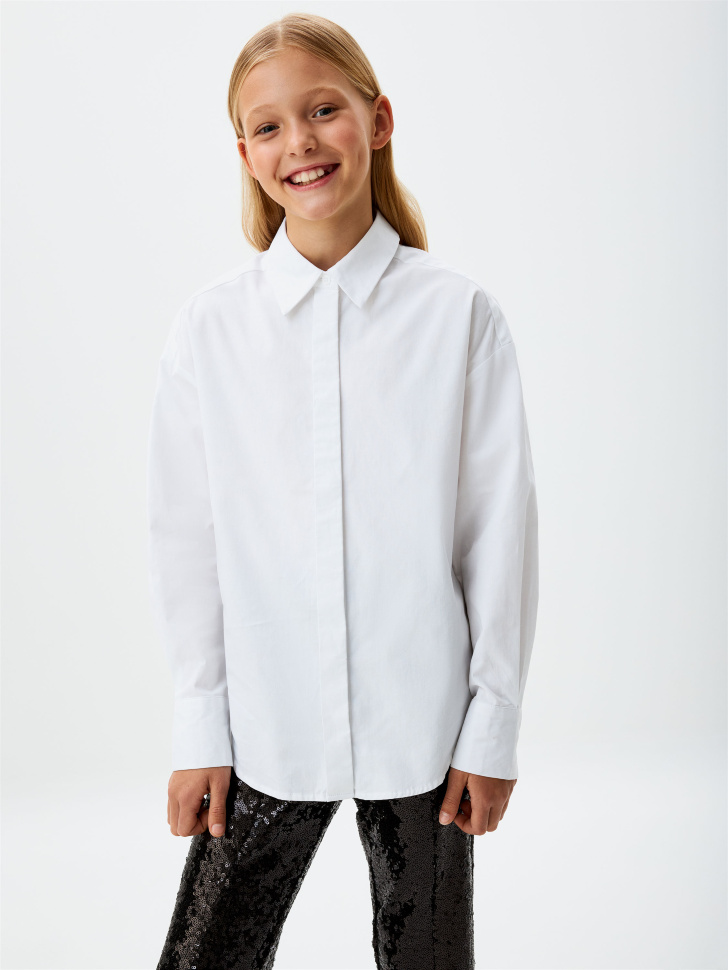 Белая блузка оверсайз для девочек