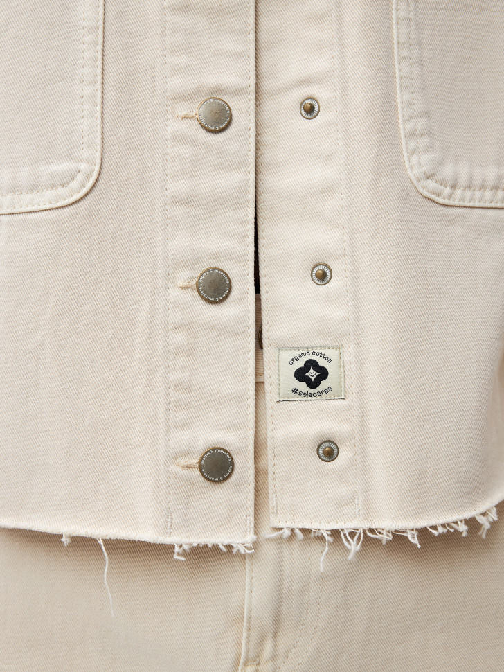 Укороченная джинсовая куртка из органического хлопка  (белый, L) sela 4680168687921 - фото 7