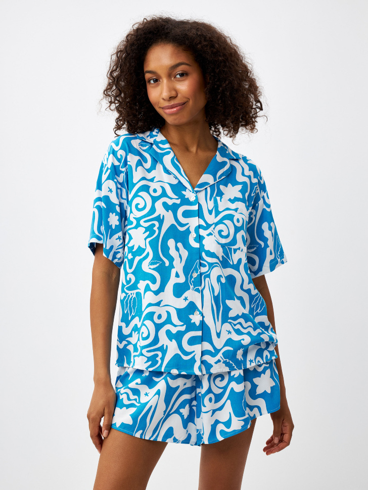 Пляжная оверсайз рубашка с короткими рукавами (синий, M) sela 4680168547799 - фото 1