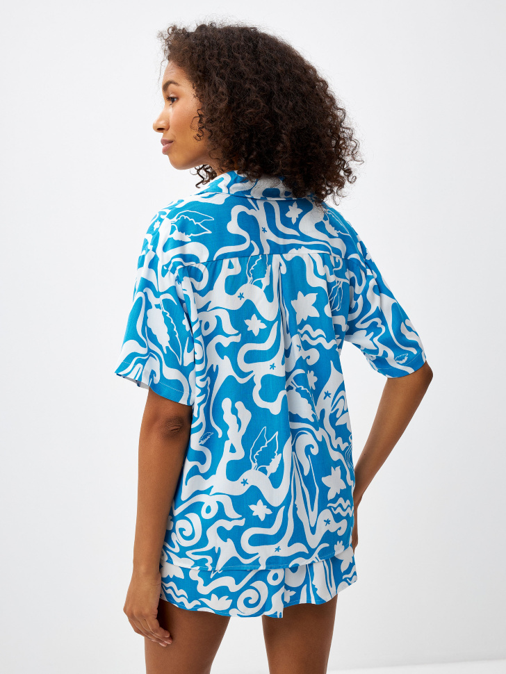 Пляжная оверсайз рубашка с короткими рукавами (синий, M) sela 4680168547799 - фото 5