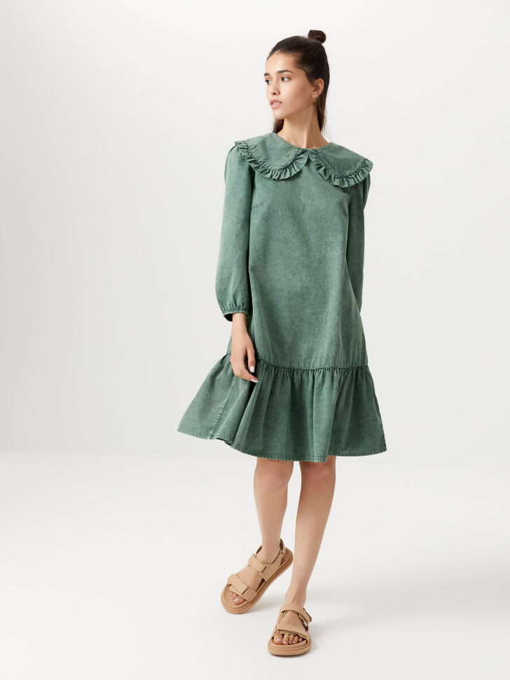 Хлопковое платье с кислотной стиркой (зеленый, M) sela 4640078665921