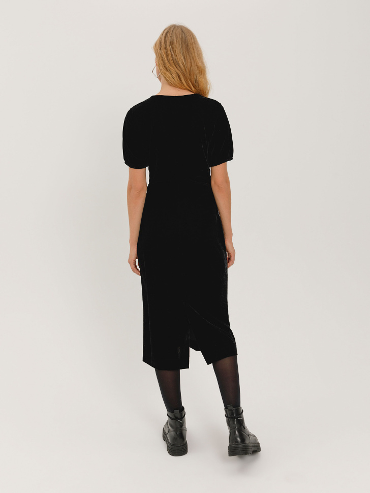 Бархатное платье с драпировкой (черный, XS) sela 4603375150675 - фото 5