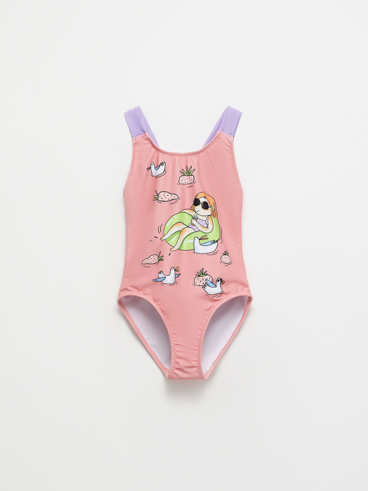Слитный купальник с принтом для девочек (розовый, 104-110/ 4-5 YEARS) sela 4680129257507 - фото 1