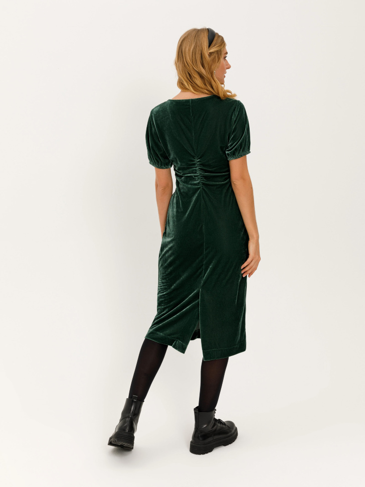 Бархатное платье с драпировкой (зеленый, XS) sela 4603375150590 - фото 5