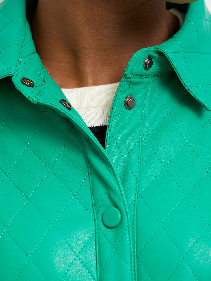 Cтеганая куртка-рубашка из экокожи (зеленый, S) sela 4680129269005 - фото 5