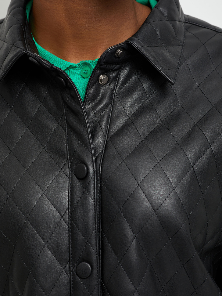 Cтеганая куртка-рубашка из экокожи (черный, M) sela 4680129268978 - фото 4
