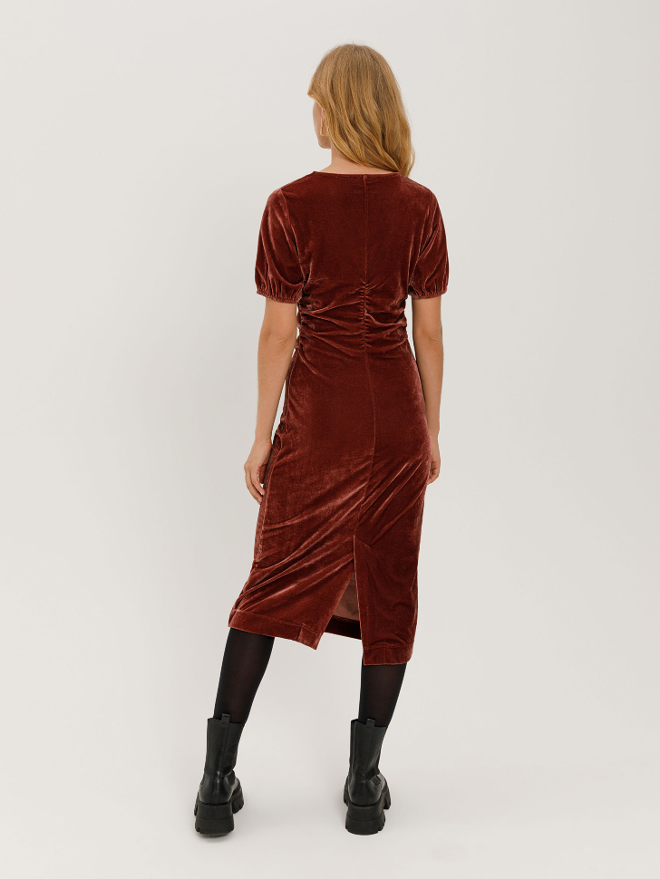 Бархатное платье с драпировкой (коричневый, XS) sela 4603375150637 - фото 5