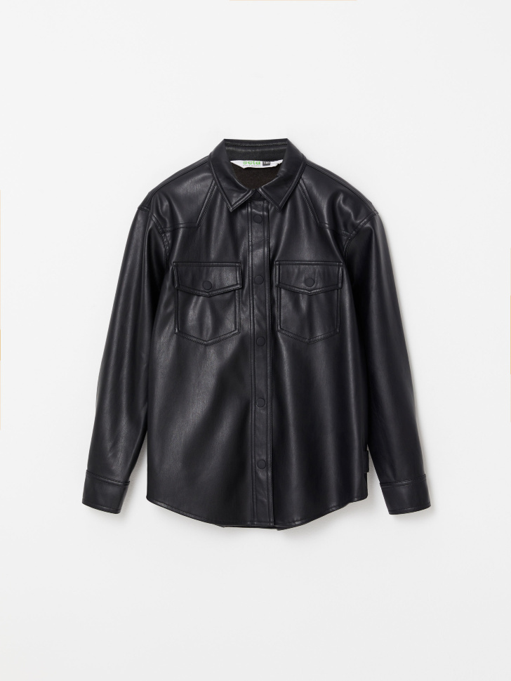 Куртка-рубашка из экокожи (черный, 140/ 10-11 YEARS) sela 4640078833580 - фото 2