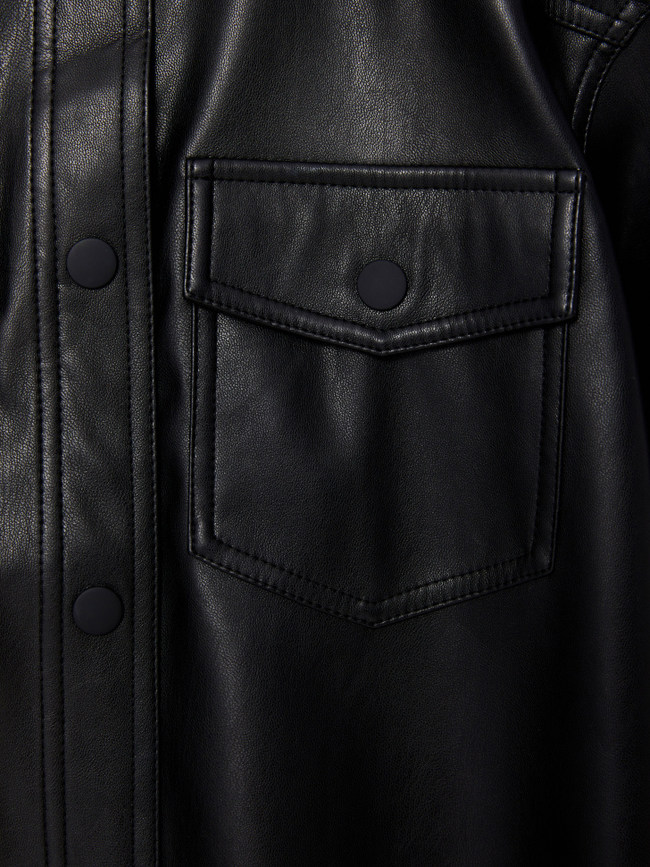 Куртка-рубашка из экокожи (черный, 140/ 10-11 YEARS) sela 4640078833580 - фото 3