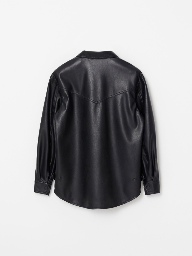 Куртка-рубашка из экокожи (черный, 140/ 10-11 YEARS) sela 4640078833580 - фото 4