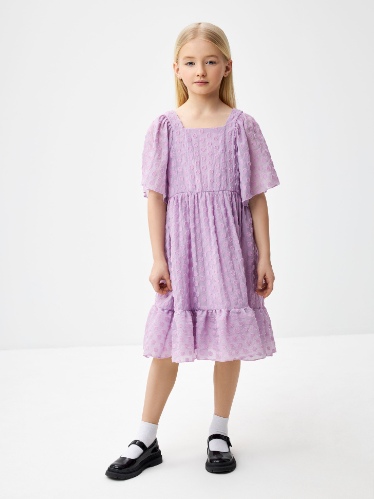 Платье с вышивкой для девочек (сиреневый, 122) sela 4680168383335 - фото 1
