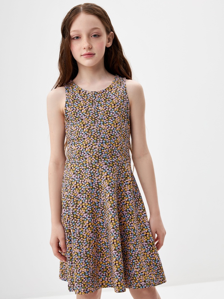 Трикотажное платье с принтом для девочек - фото 1
