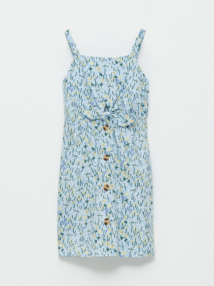 Хлопковое платье с цветочным принтом для девочек (голубой, 134) sela 4680129416140 - фото 1