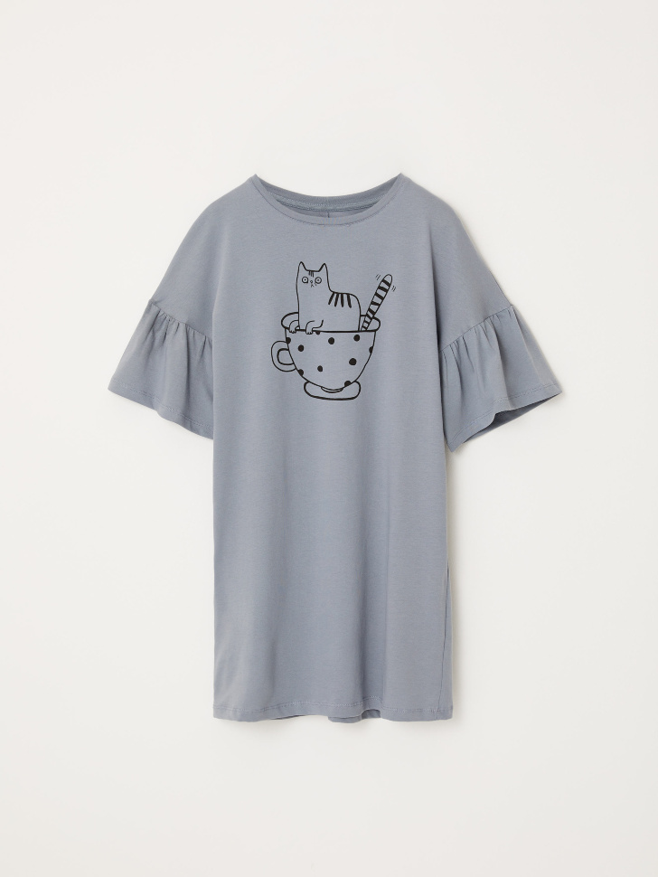 Ночная сорочка с принтом для девочек (серый, 134-140)