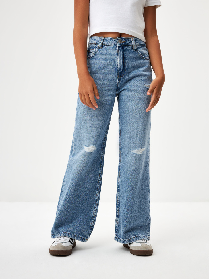 Рваные широкие джинсы для девочек - фото 2