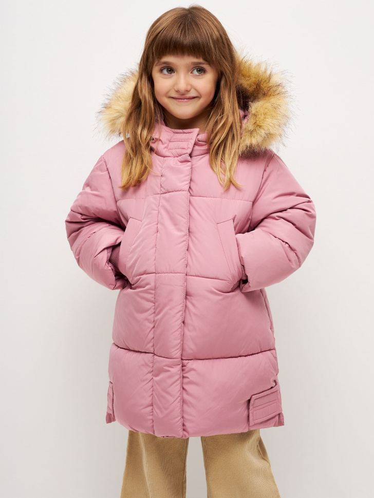 Зимний стеганый пуховик для девочек (розовый, 110) sela 4680129451103 - фото 1