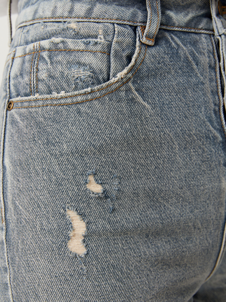 Прямые джинсы с потертостями (голубой, XS) sela 4640078663767 - фото 3