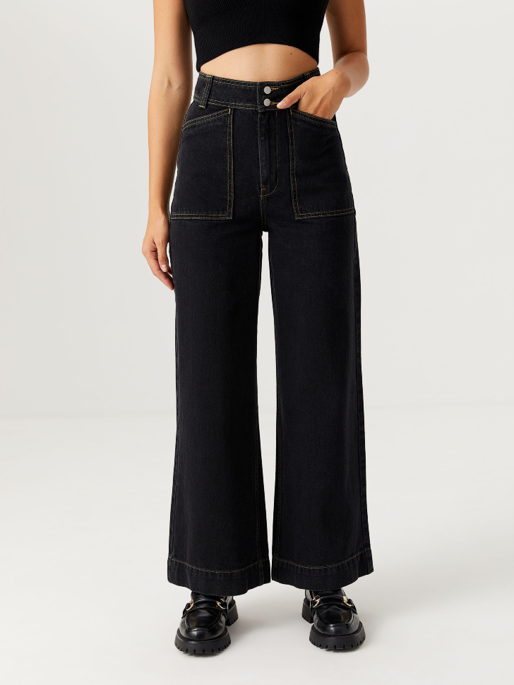 брюки джинсовые женские (черный, L) sela 4640078673988 - фото 2