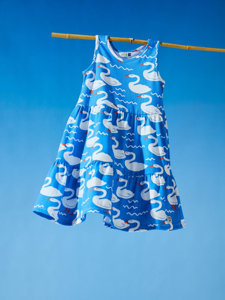 Ярусное платье с принтом для девочек (синий, 98/ 3-4 YEARS) sela 4603375697637 - фото 1