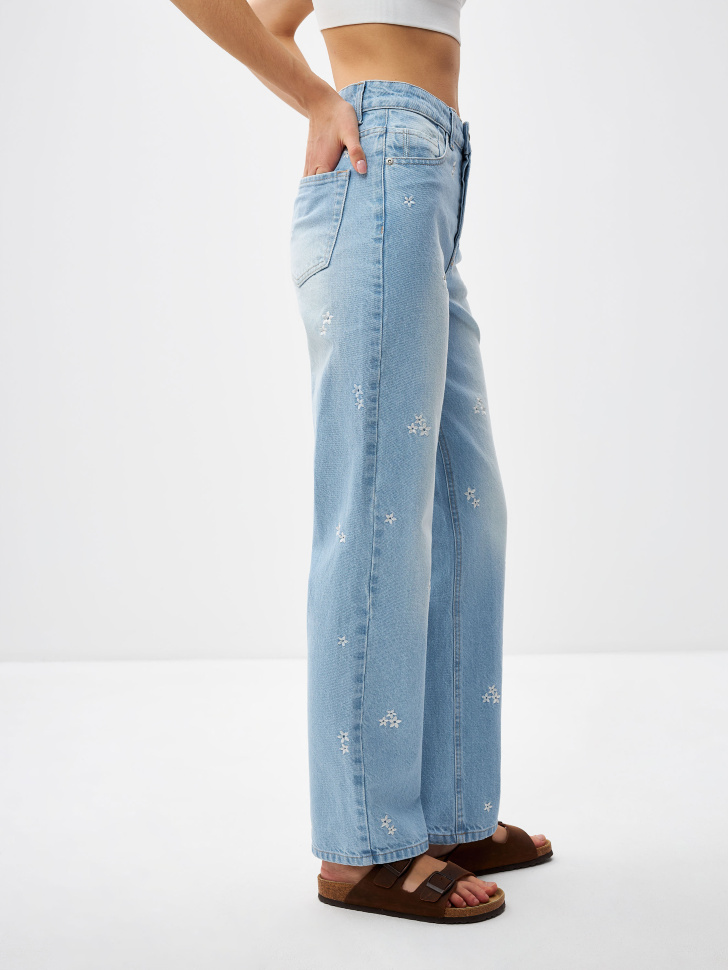 Прямые джинсы с вышивкой (синий, XXS) sela 4680168548420 - фото 4