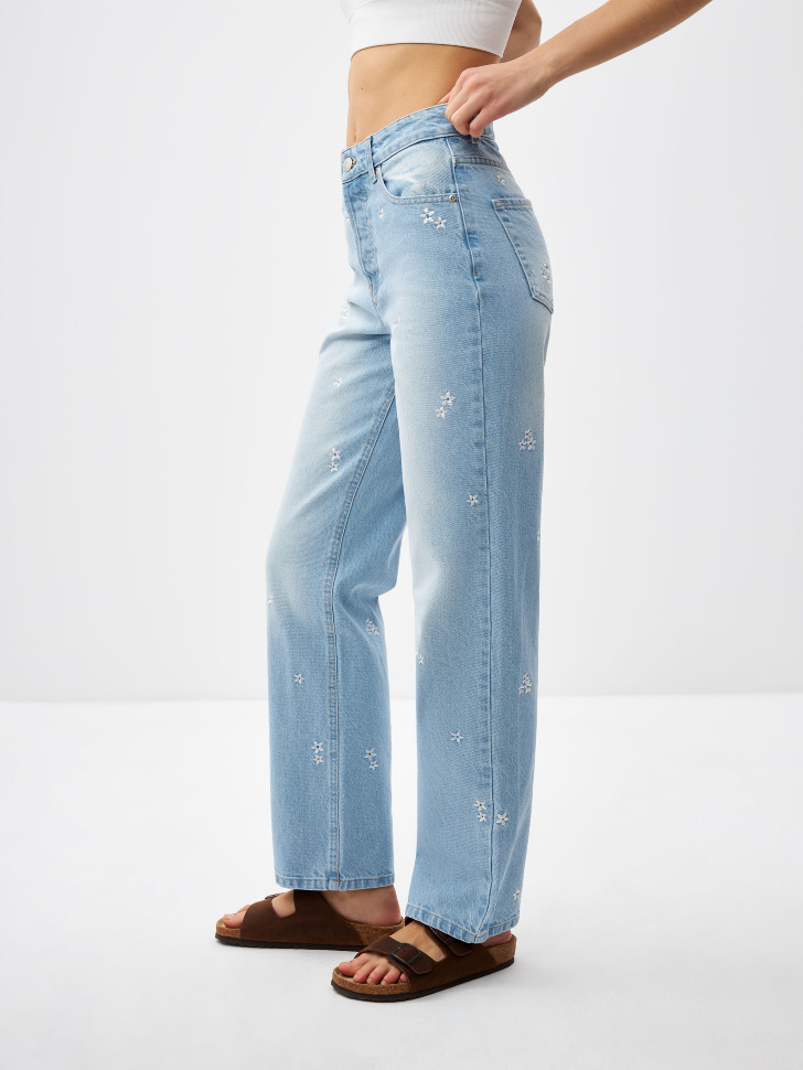 Прямые джинсы с вышивкой (синий, XXS) sela 4680168548420 - фото 5