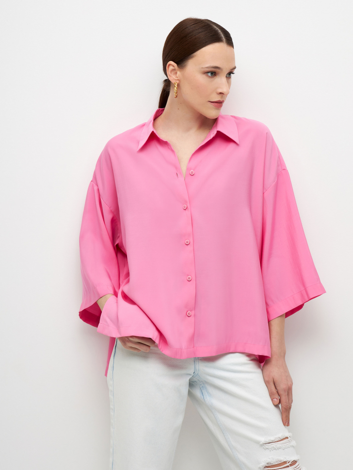 Рубашка оверсайз из модала (розовый, S) sela 4680129489618 - фото 1