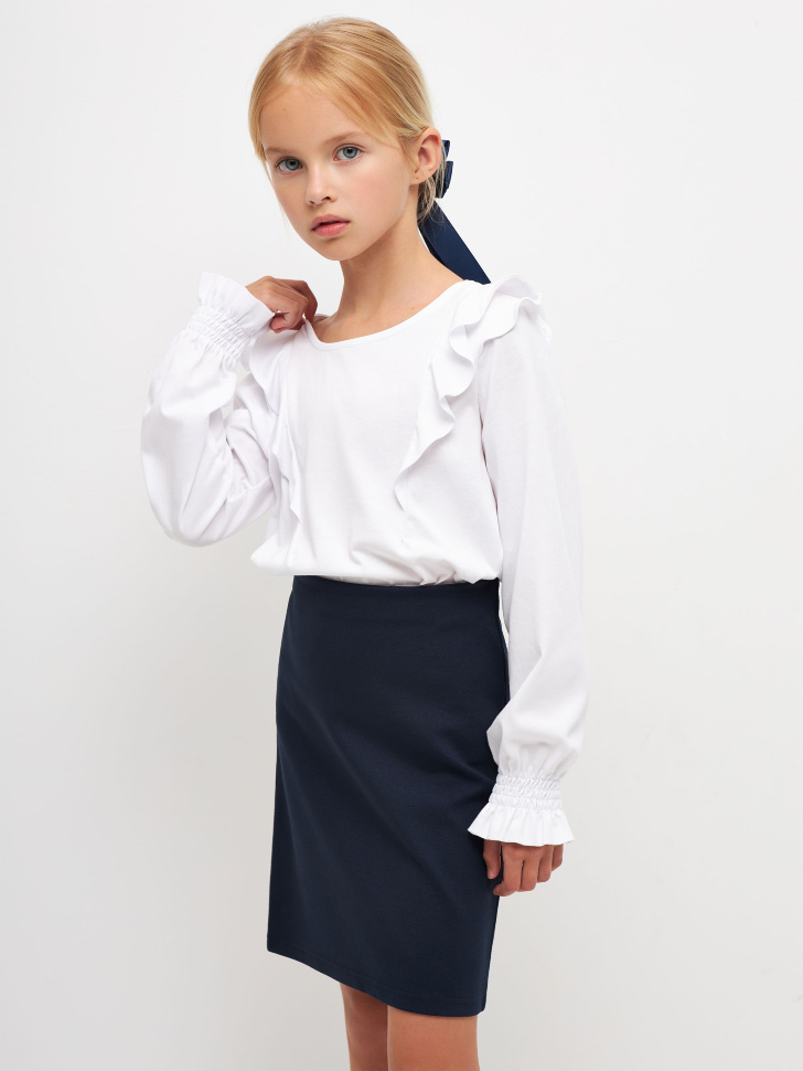 Трикотажная блузка с оборками для девочек (белый, 122) sela 4680129633349 - фото 1
