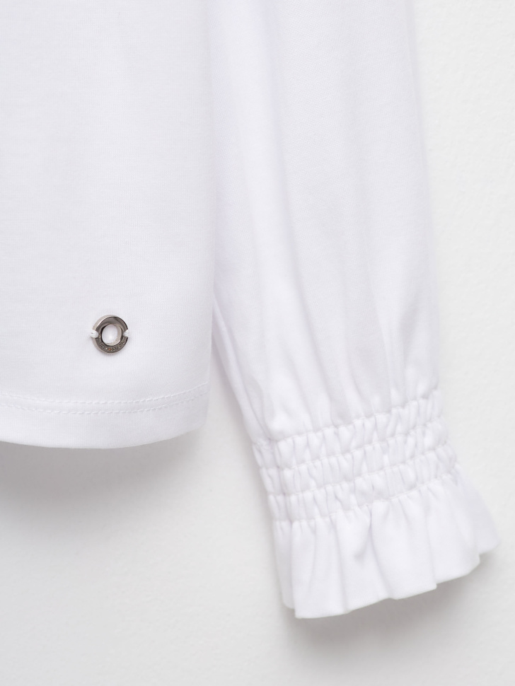 Трикотажная блузка с оборками для девочек (белый, 122) sela 4680129633349 - фото 3