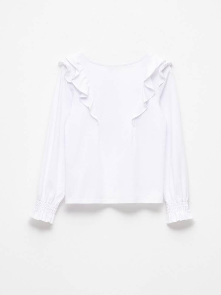 Трикотажная блузка с оборками для девочек (белый, 158) sela 4680129633400 - фото 4